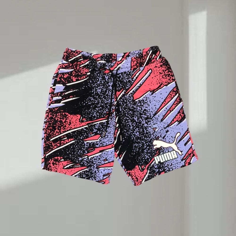 Puma Graphic Athletic Shorts – Multicolor Abstract Print (Men’s Small)